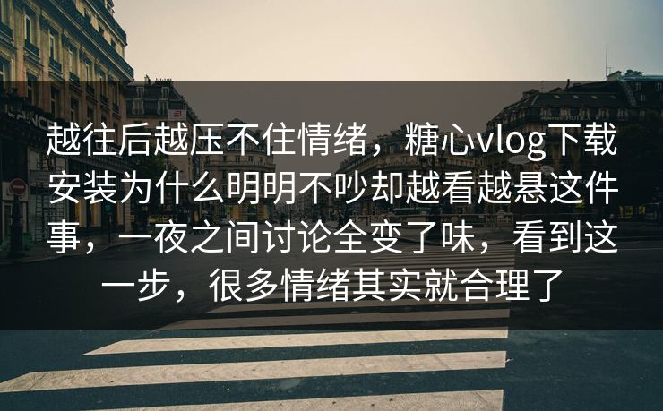 越往后越压不住情绪，糖心vlog下载安装为什么明明不吵却越看越悬这件事，一夜之间讨论全变了味，看到这一步，很多情绪其实就合理了